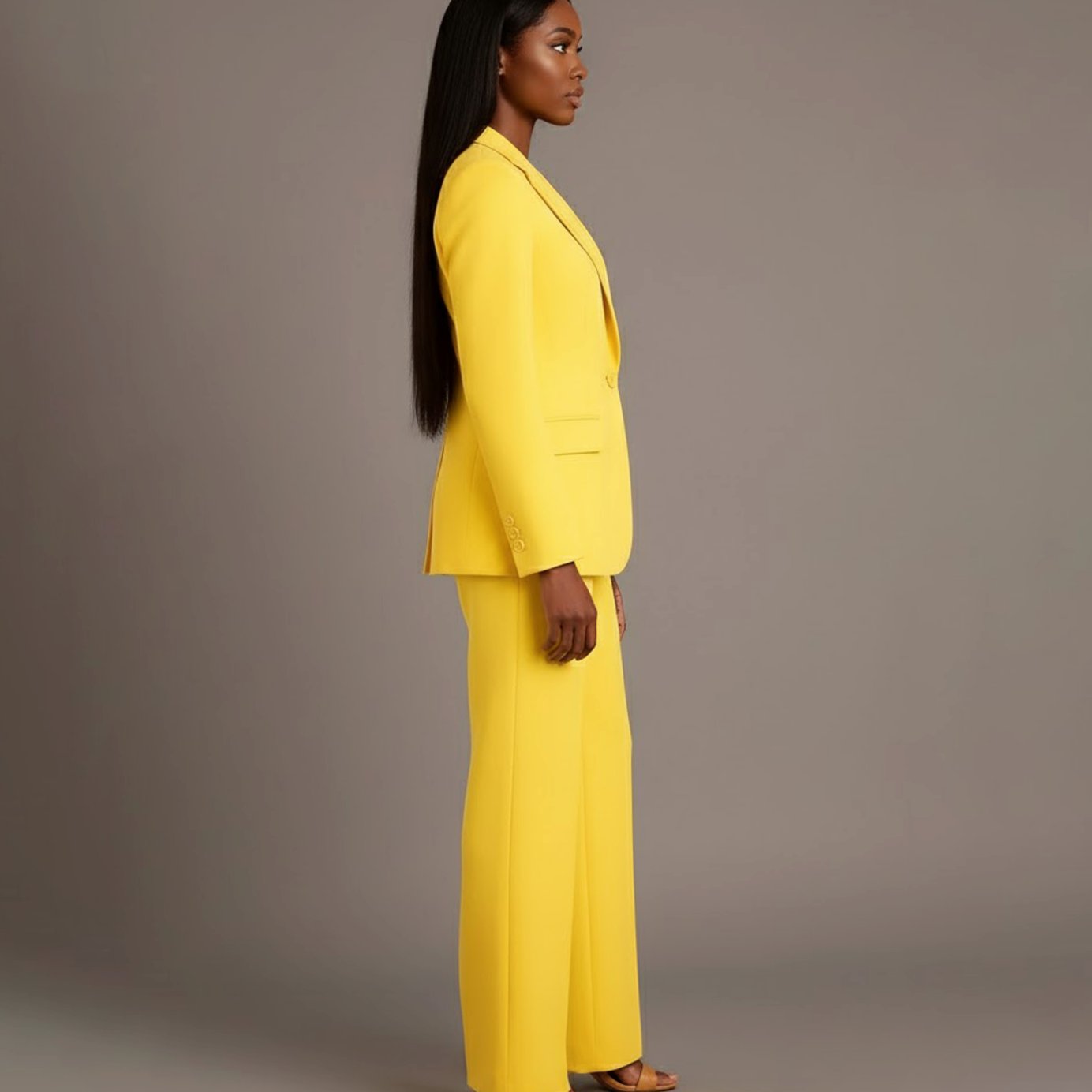 Women Tailored Single Button Blazer Wide Leg Pant Suit Set - Image 16