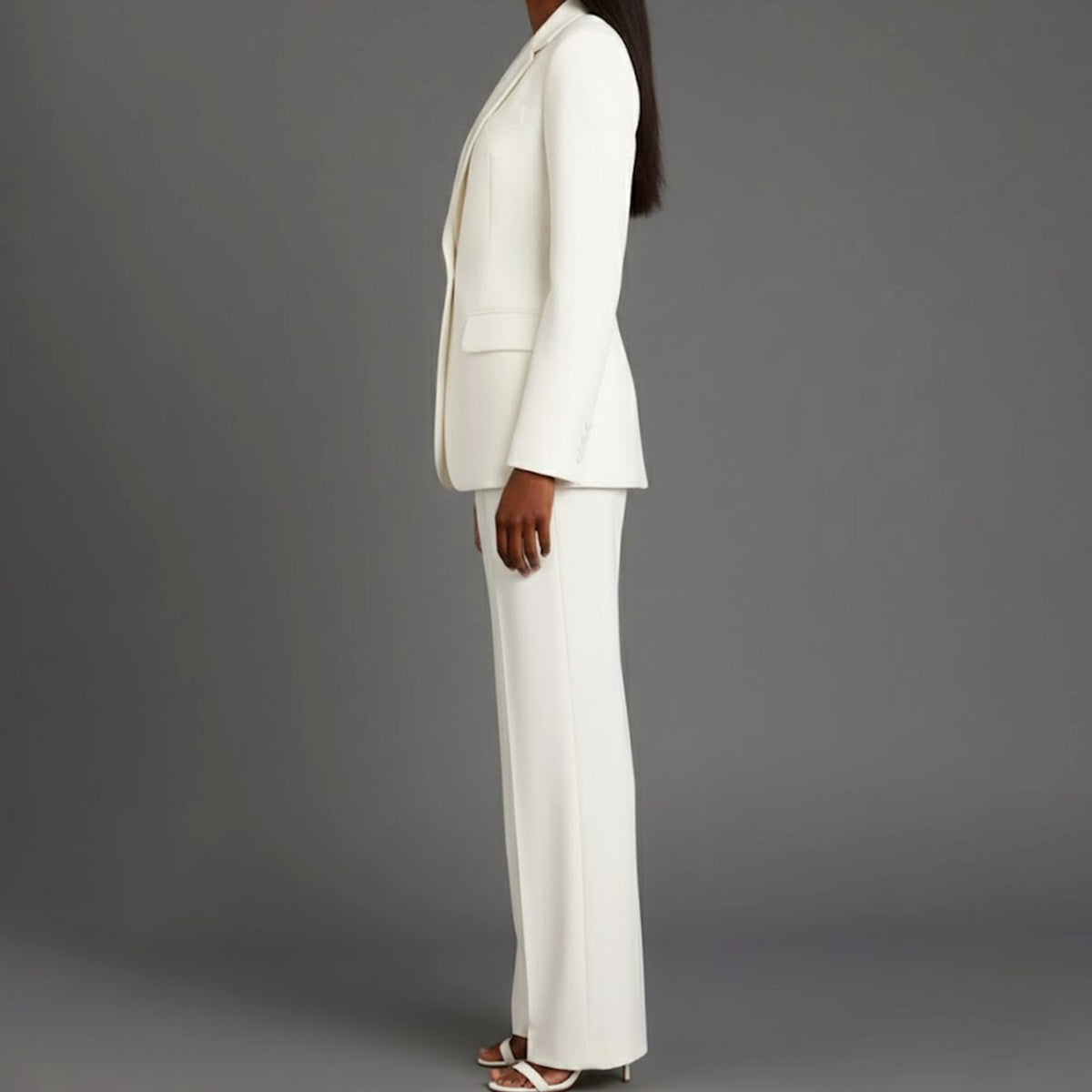 Women Tailored Single Button Blazer Wide Leg Pant Suit Set - Image 3