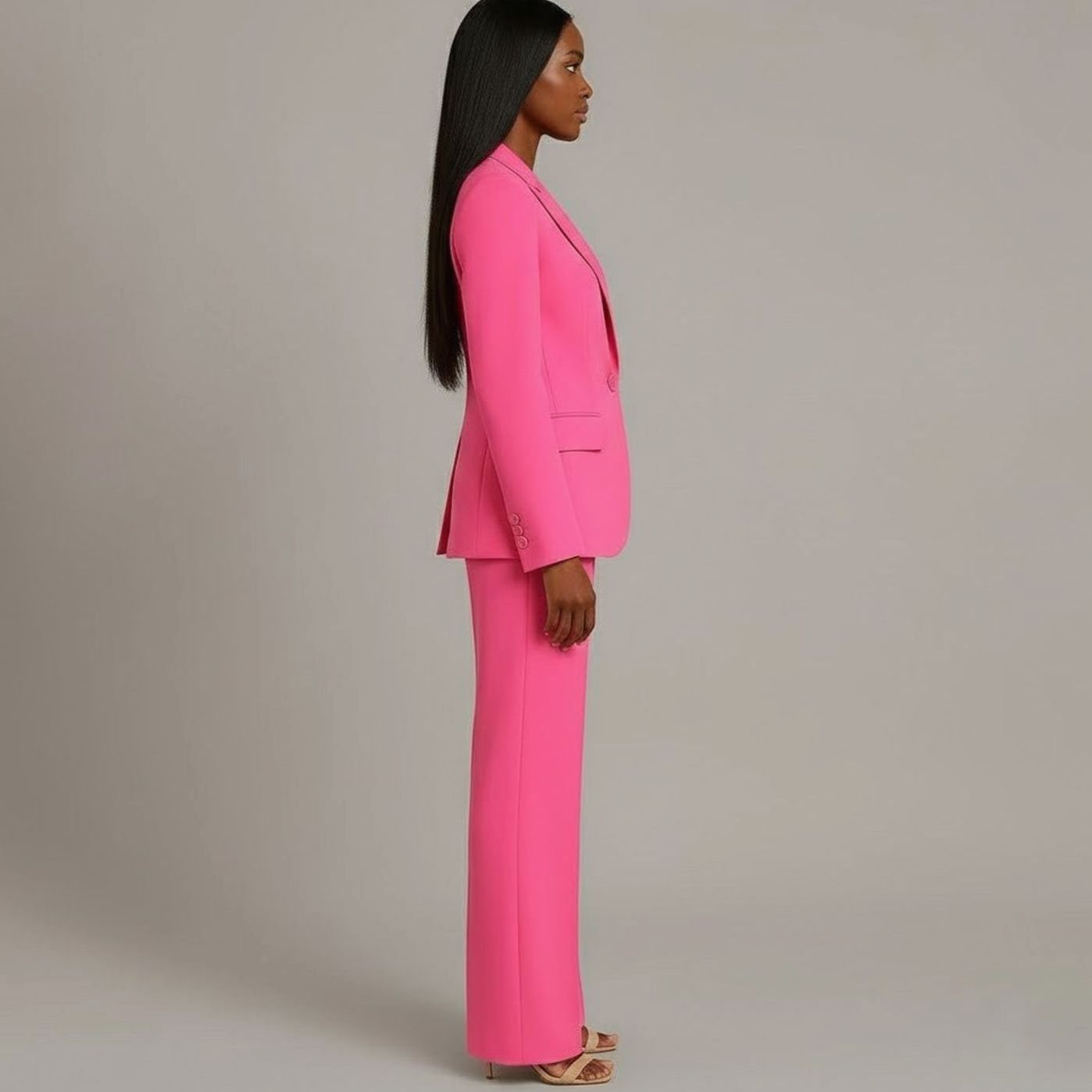 Women Tailored Single Button Blazer Wide Leg Pant Suit Set - Image 8