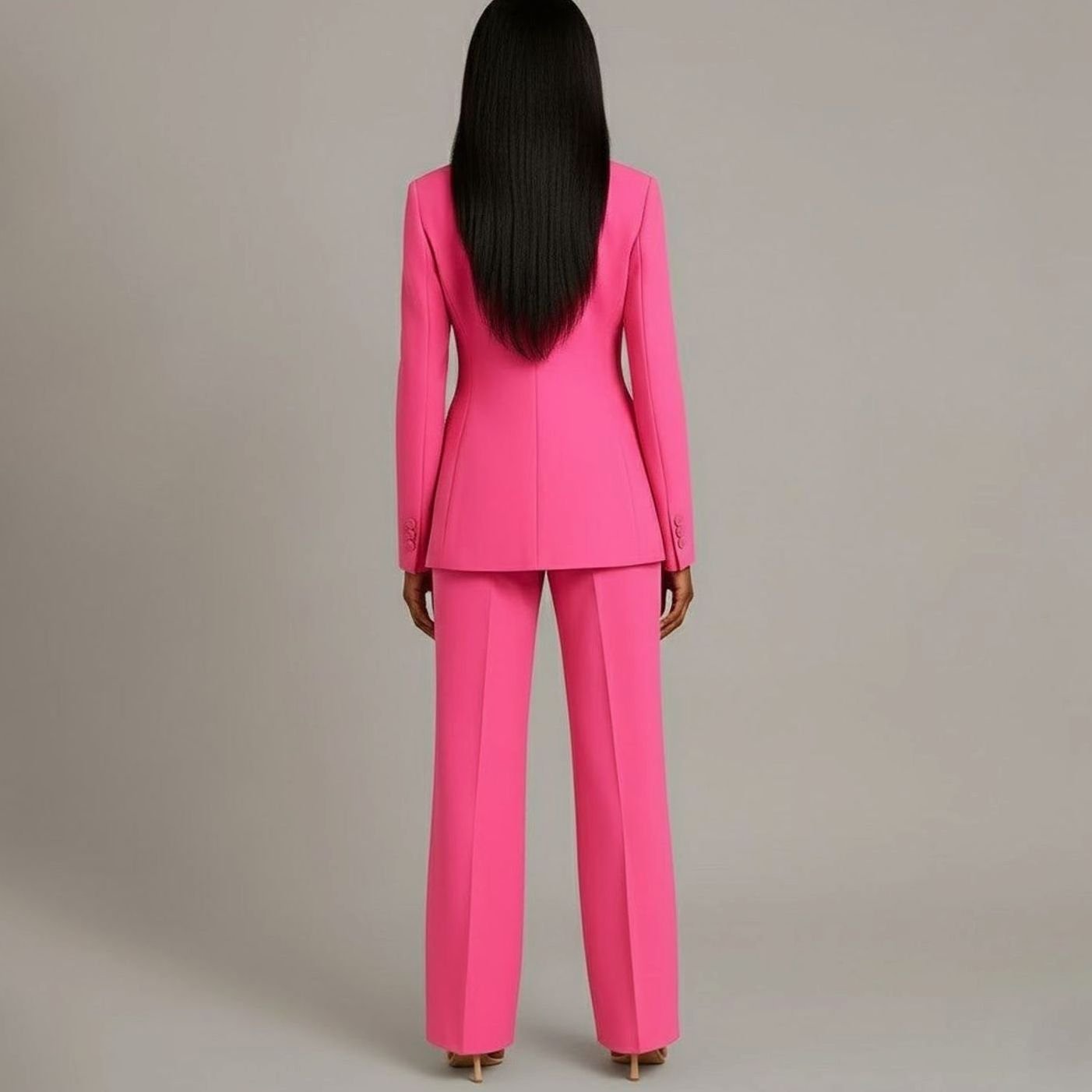 Women Tailored Single Button Blazer Wide Leg Pant Suit Set - Image 9