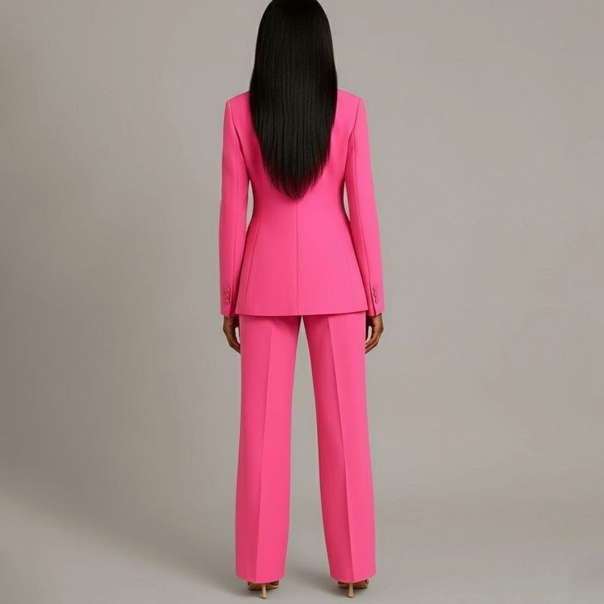 Women Tailored Single Button Blazer Wide Leg Pant Suit Set - Image 9
