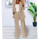 Women Tailored Two-Piece Blazer Wide-Leg Pants Suit Set