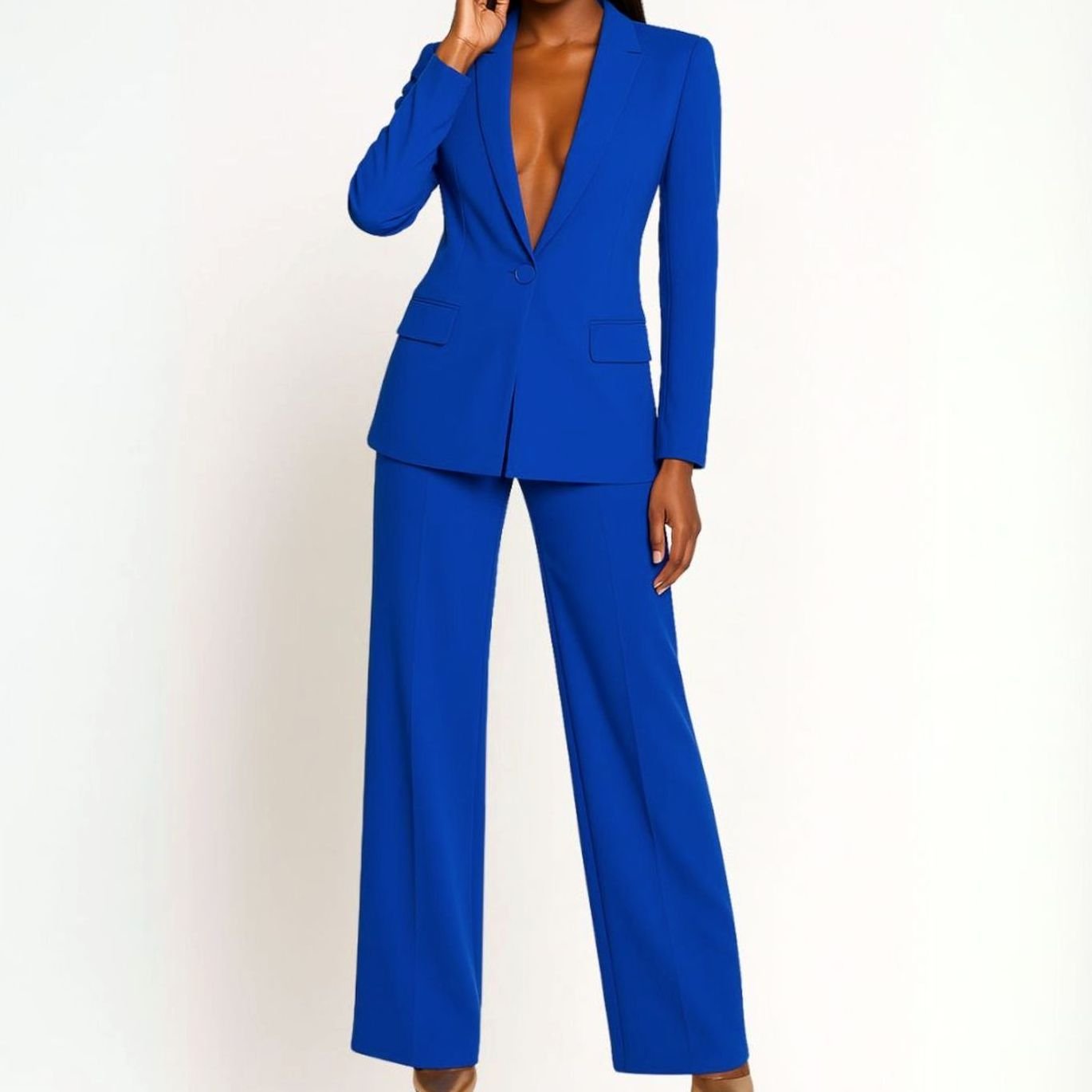 Women 2 Piece Tailored Blazer Wide-Leg Pants Suit Set