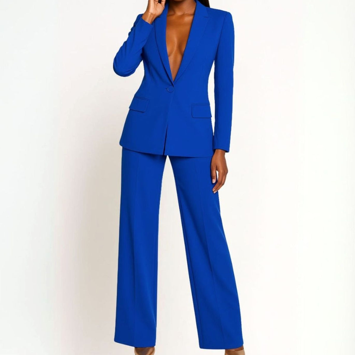 Women 2 Piece Tailored Blazer Wide-Leg Pants Suit Set