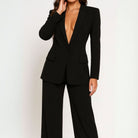 Women 2 Piece Tailored Blazer Wide-Leg Pants Suit Set - Image 2