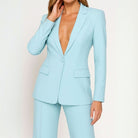 Women 2 Piece Tailored Blazer Wide-Leg Pants Suit Set - Image 3