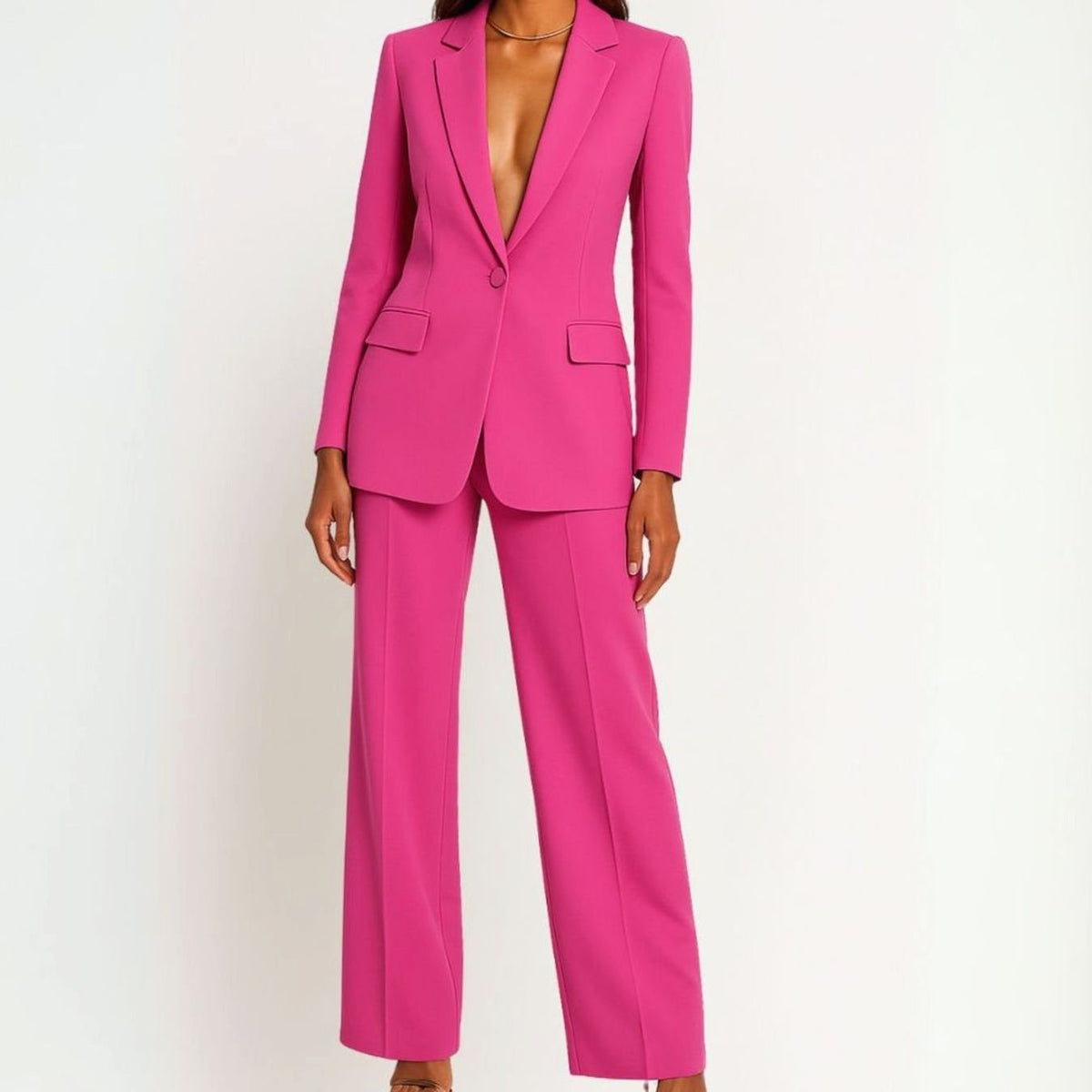 Women 2 Piece Tailored Blazer Wide-Leg Pants Suit Set - Image 6