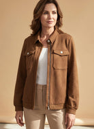 Women Textured Bomber Jacket Zip-Up Long Sleeve Chest Pockets