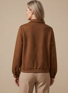 Women Textured Bomber Jacket Zip-Up Long Sleeve Chest Pockets - Image 2