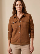 Women Textured Bomber Jacket Zip-Up Long Sleeve Chest Pockets - Image 3