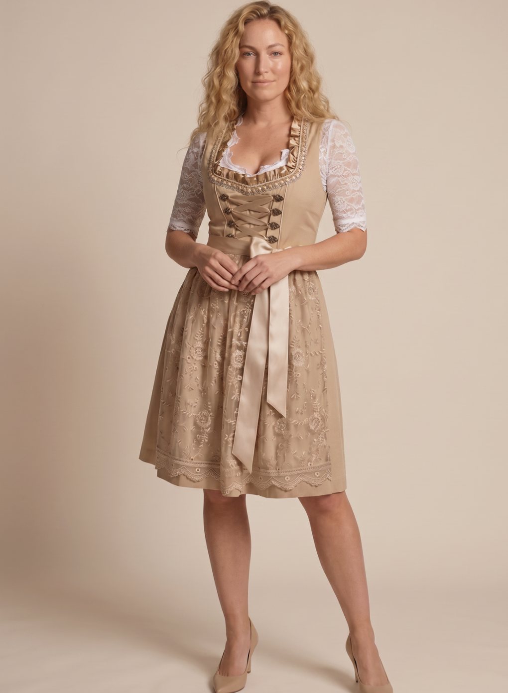 Women's Traditional Lace-Up Corset Knee-Length Dirndl
