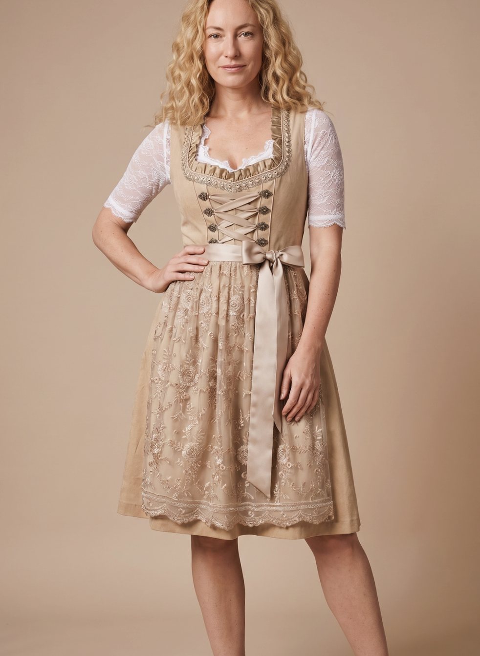 Women's Traditional Lace-Up Corset Knee-Length Dirndl - Image 4