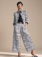 Women's Tweed Two Piece Blazer Set Wide Leg Cropped Pants
