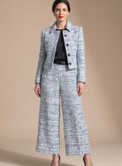 Women's Tweed Two Piece Blazer Set Wide Leg Cropped Pants - Image 3