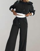 Women 2 Piece Cropped Hoodie Wide-Leg Tracksuit Set