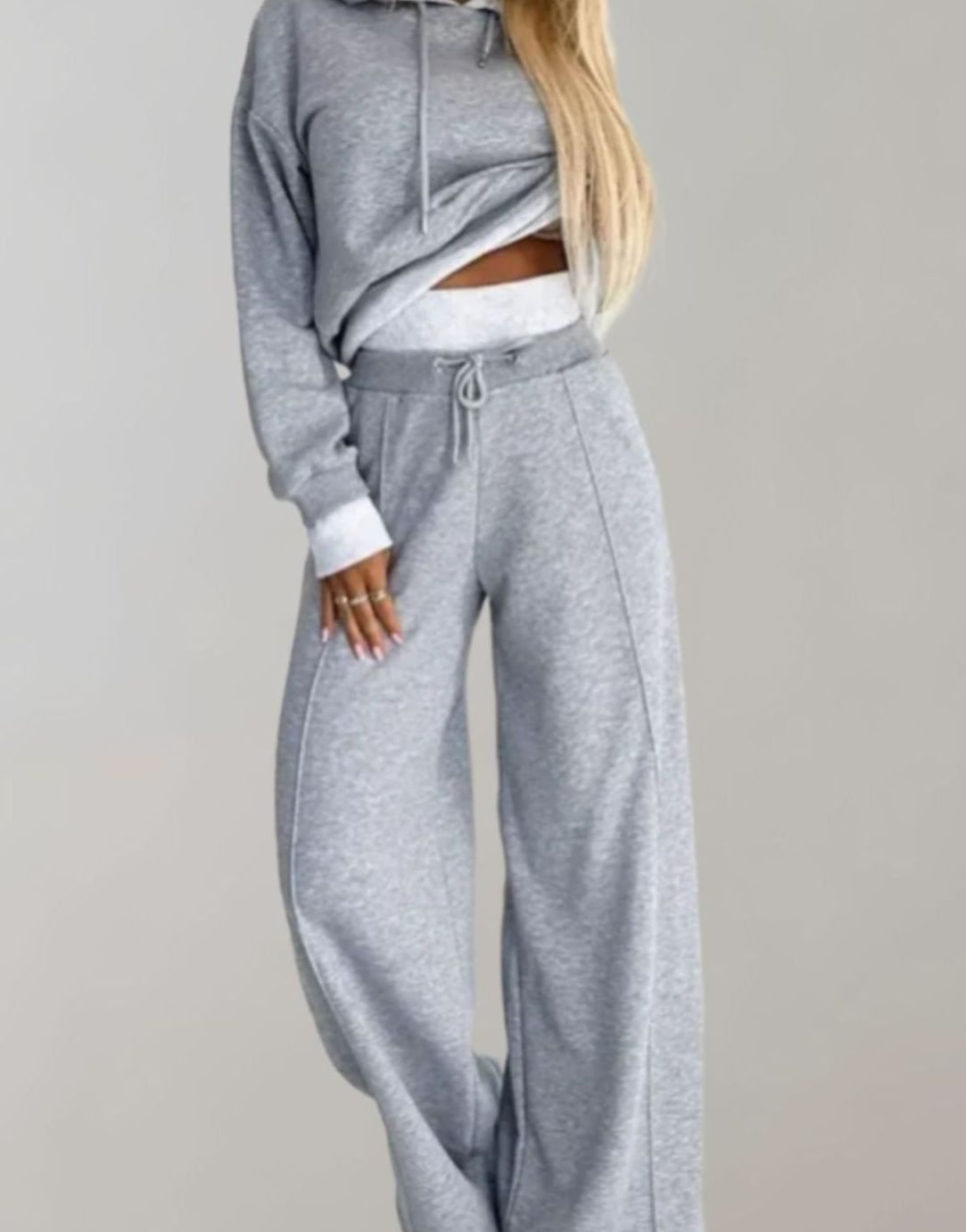 Women 2 Piece Cropped Hoodie Wide-Leg Tracksuit Set - Image 3