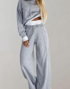Women 2 Piece Cropped Hoodie Wide-Leg Tracksuit Set - Image 3