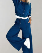 Women 2 Piece Cropped Hoodie Wide-Leg Tracksuit Set - Image 4