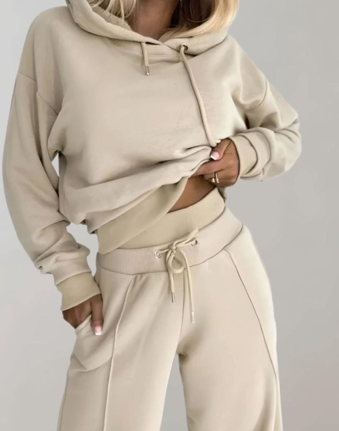 Women 2 Piece Cropped Hoodie Wide-Leg Tracksuit Set - Image 6