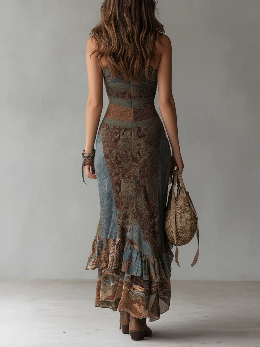 Women Asymmetric One Shoulder Draped Maxi Dress Slit - Image 3