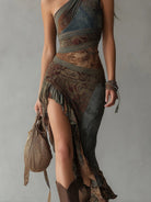 Women Asymmetric One Shoulder Draped Maxi Dress Slit - Image 4