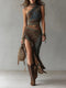 Women Asymmetric One Shoulder Draped Maxi Dress Slit