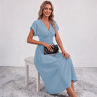 Women Flowy Midi Dress Deep V Ruched Waist Wedding Guest - Image 13