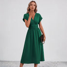 Women Flowy Midi Dress Deep V Ruched Waist Wedding Guest - Image 4