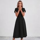 Women Flowy Midi Dress Deep V Ruched Waist Wedding Guest - Image 7