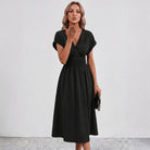 Women Flowy Midi Dress Deep V Ruched Waist Wedding Guest - Image 8