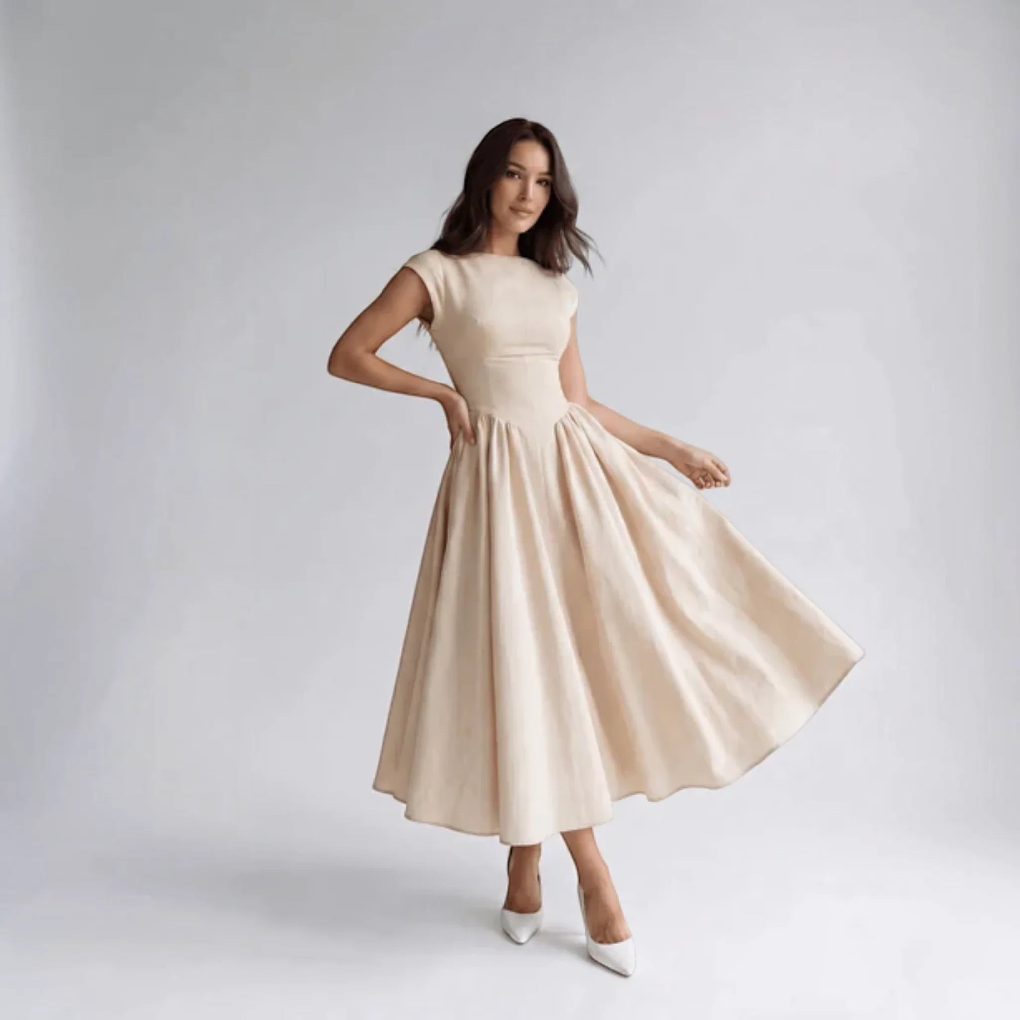 Women Sleeveless Fit and Flare Midi Dress Wedding Guest - Image 2